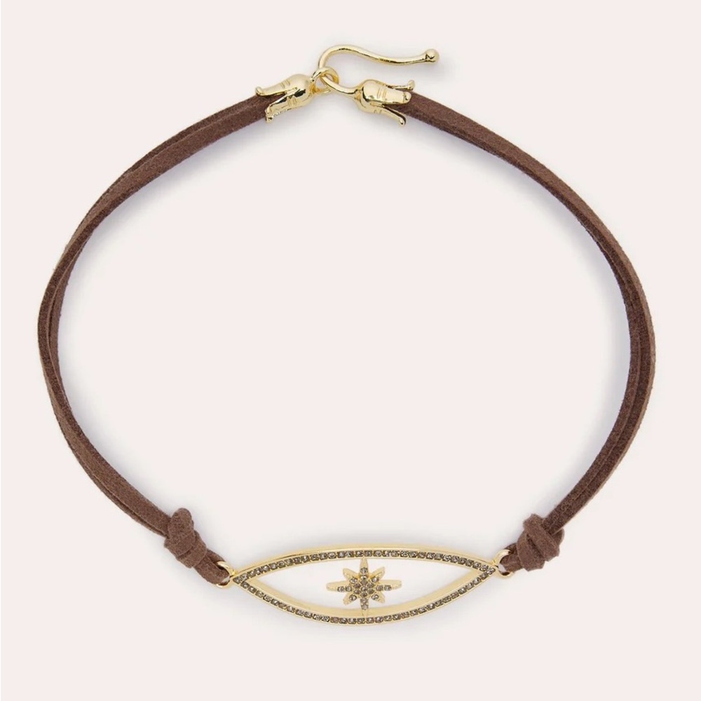 Ramy Brook Gold and Brown Leather Choker- Necklace . NWT